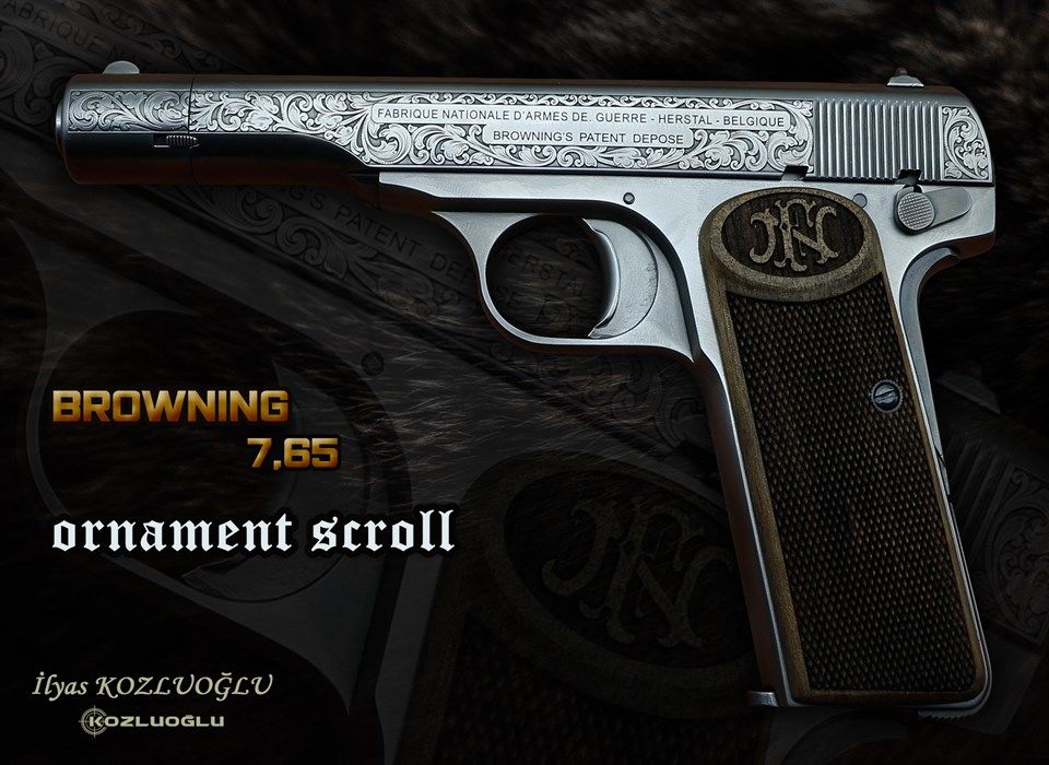 Browning 7.65 Uzun Belçika Yanaklar Gravür &Titanyum Kaplama