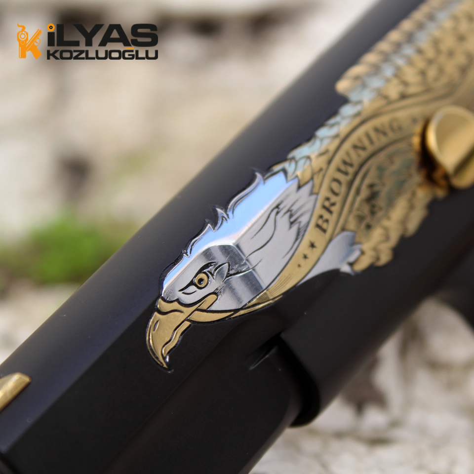 Browning Mat Siyah Kaplama & Parlak Sarı Titanyum Old Glory Kartal Gravür