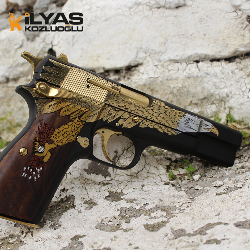 Browning Mat Siyah Kaplama & Parlak Sarı Titanyum Old Glory Kartal Gravür