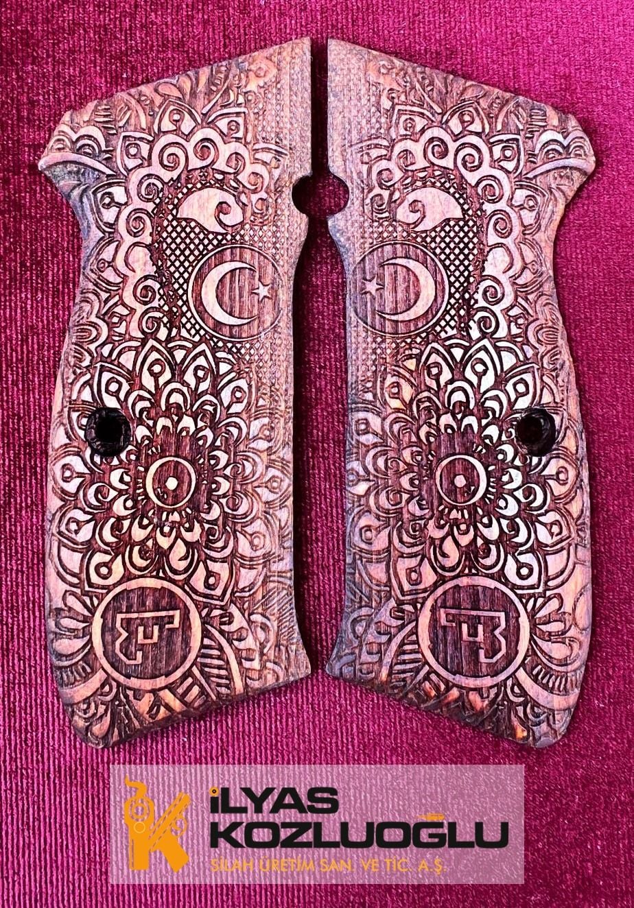 Cz 75B Tam Yüzey Çiçek Tasarımlı Ay Yıldız Desenli Ceviz Kabze