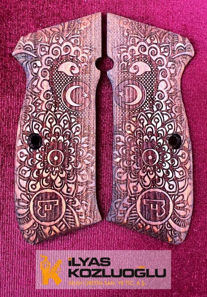 Cz 75B Tam Yüzey Çiçek Tasarımlı Ay Yıldız Desenli Ceviz Kabze