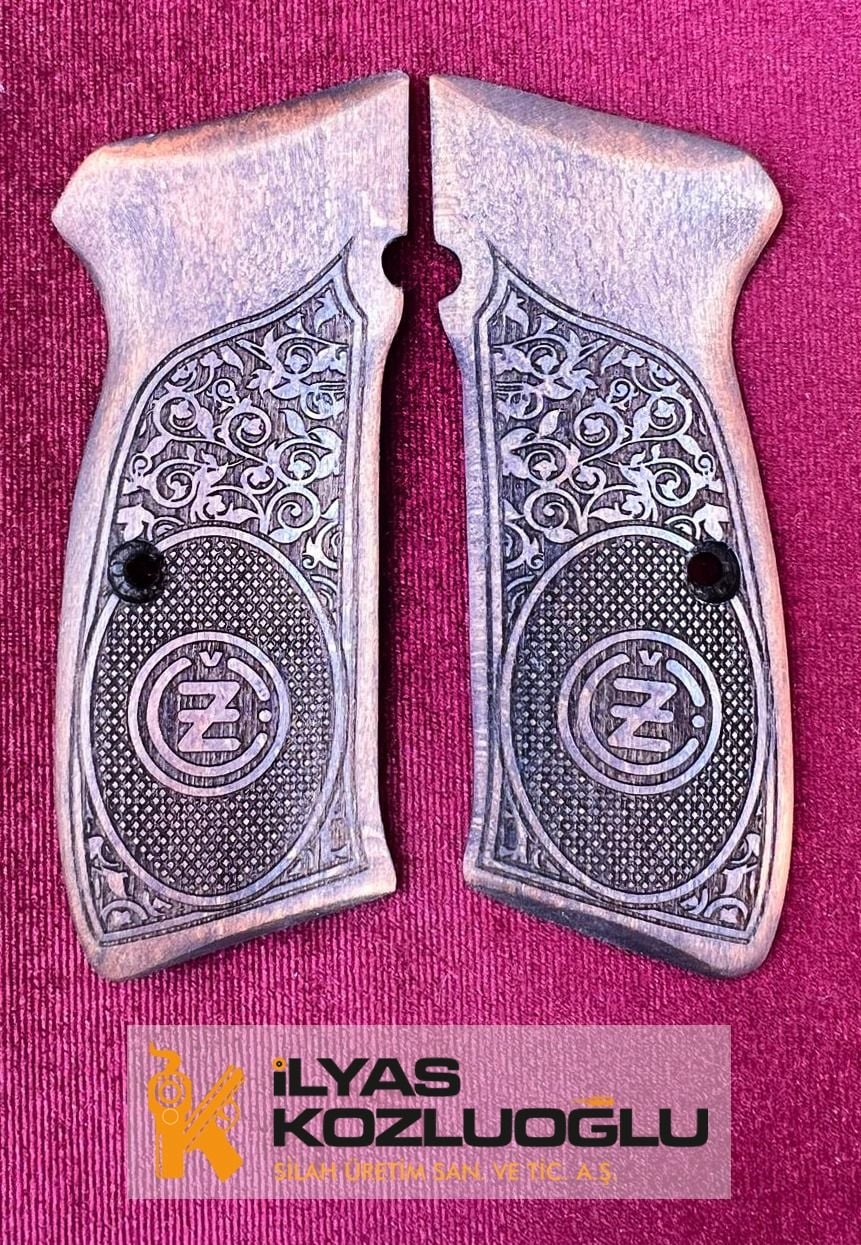 Cz 75B Yarım Yüzey Çiçek Tasarımlı Marka Logolu Ceviz Kabze