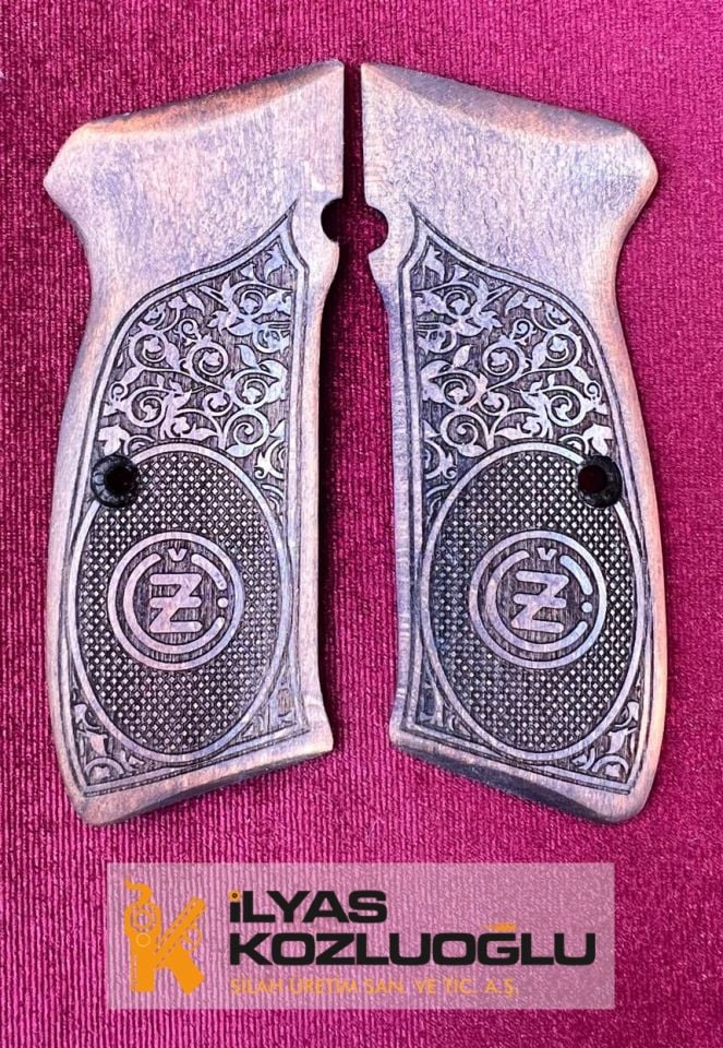 Cz 75B Yarım Yüzey Çiçek Tasarımlı Marka Logolu Ceviz Kabze