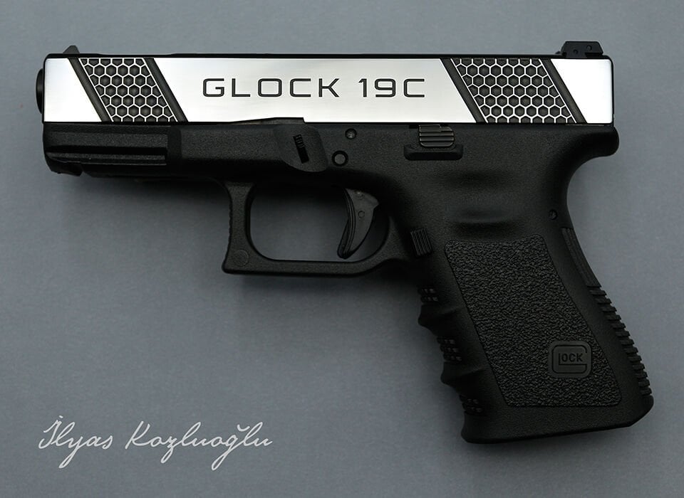 Glock 19C Petek Desen Kertik & Parlak Krom Kaplama