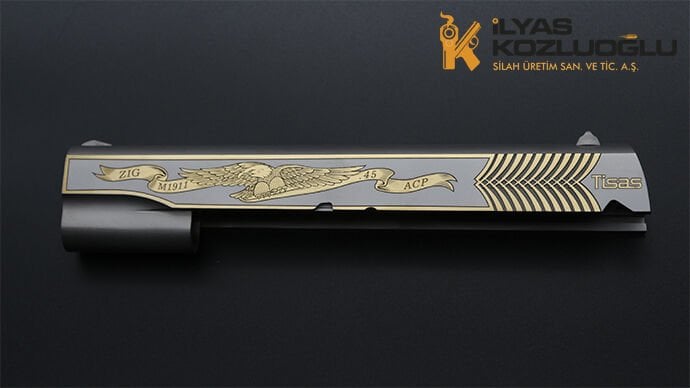 Tisaş ZIG M 1911 - Kartal ve Yeni Çekme Kertik Tasarım Gravürü - Mat Beyaz Krom Kaplama