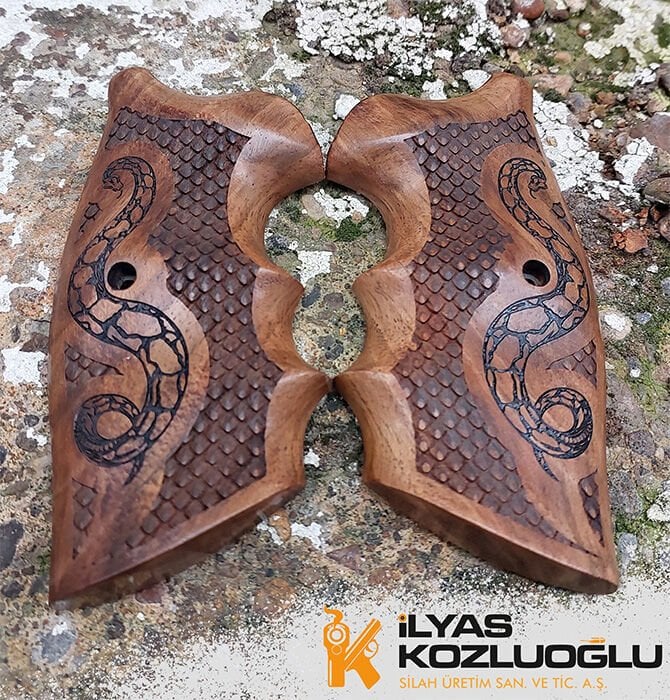 Colt Python Tam Yüzey Yılan&Yılan Pulu Desenli Açık Ceviz Kabze