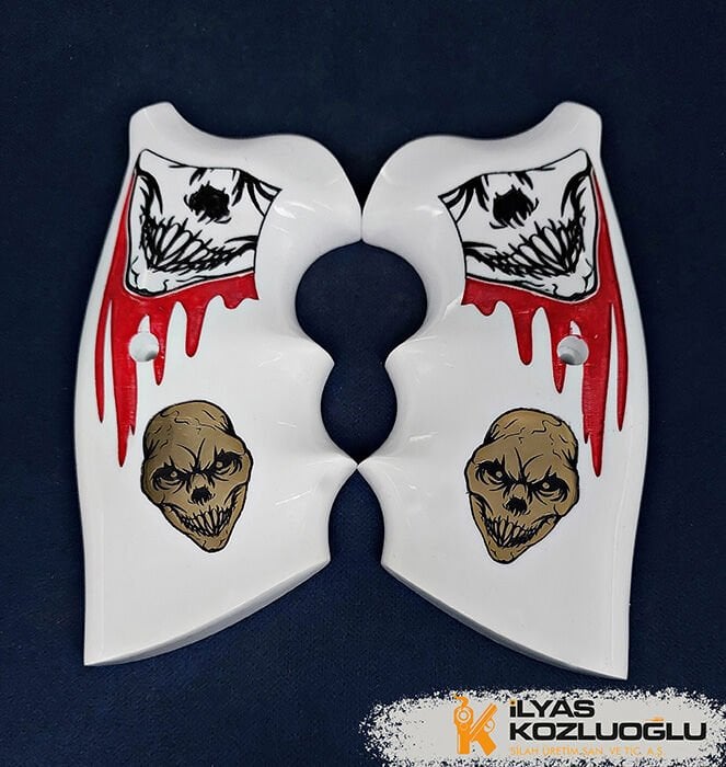 Colt Python - Beyaz Pleksi - Kurukafa Pirinç Logo ve yaldızlı işleme - Yaldızlı Kan Desen