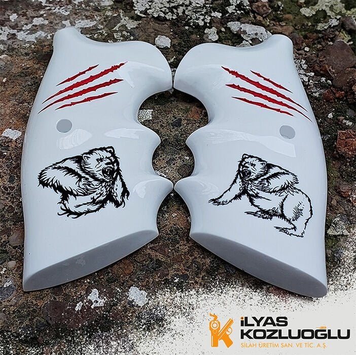 Colt Python Yaldızlı Ayı Ve Pençe Tasarımlı Beyaz Pleksi Kabze