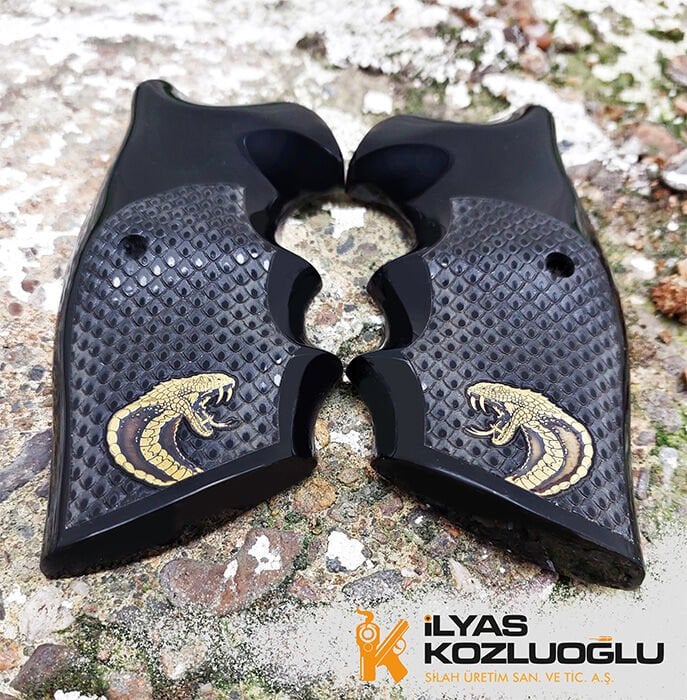 Colt Python  Sarı pirinç Yılan Logolu-Yılan Pulu Desen Siyah Plexi Kabze
