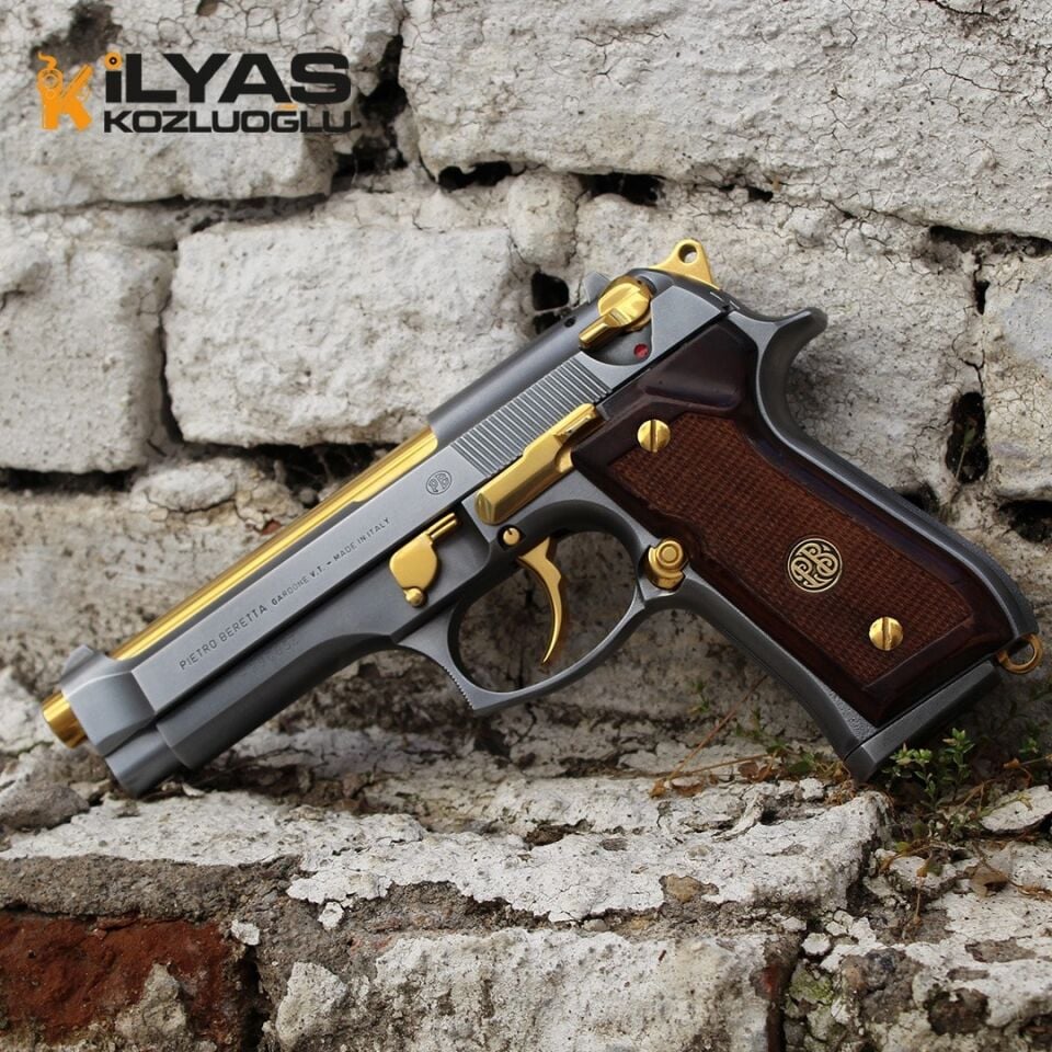 Beretta Mod 92 FS - Açık Füme Titanyum Kaplama - Parlak Sarı Titanyum Namlu ve Parçalar