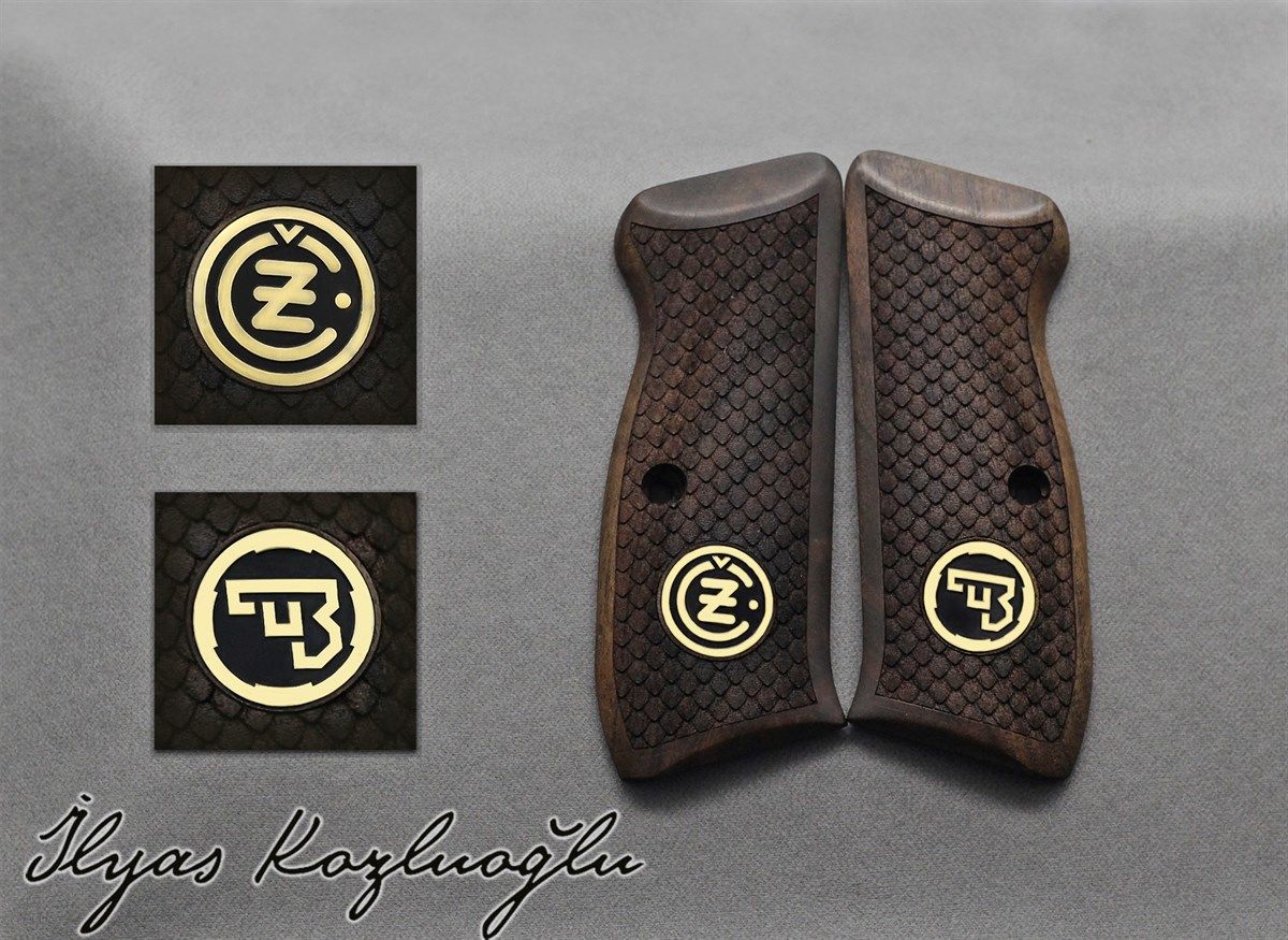 Cz 75-85b Tam Petek Desen Sarı(Pirinç) Logolu Kök Ceviz Kabza