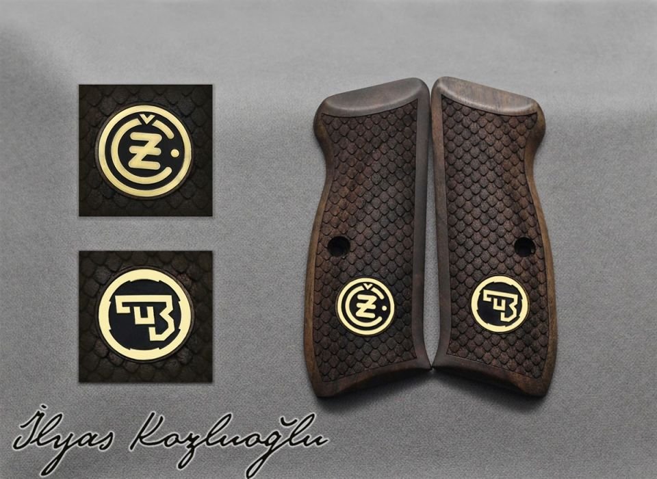 Cz 75-85b Tam Petek Desen Sarı(Pirinç) Logolu Kök Ceviz Kabza
