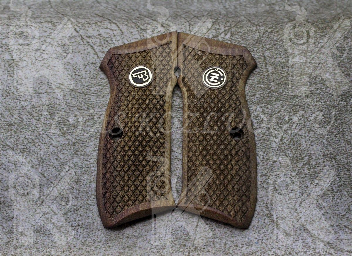 Cz 75-85b Tam Baklava Desen Beyaz(Gümüş Renk) Logolu Kök Ceviz Kabza